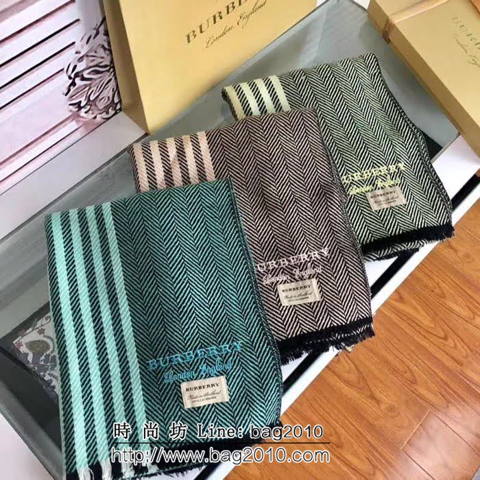 BURBERRY巴寶莉2018最新款 真絲羊絨雙色人字紋圍巾 男女同款 LLWJ6095